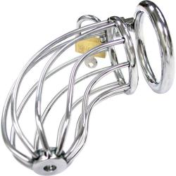 Stainless Steel Cock Cage with Padlock and Keys, Chrome