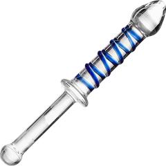 Prisms Nyasa Glass Thrusting Wand Massager, 10.25 Inch, Crystal Clear/Cool Blue