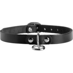 STRICT Classic Leather Choker Collar with Steel O-Ring, Small/Medium, Black