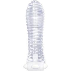 Icon Brands Sextenders Vibrating Ribbed Penis Extension, Clear
