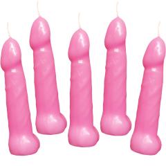 Bachelorette Party Pecker Candles 5 Piece Pack, 2.5 Inch, Pink
