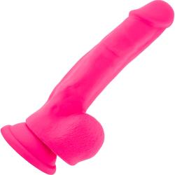 Ruse Shimmy Realistic Silicone Dildo with Balls, 7.5 Inch, Hot Pink