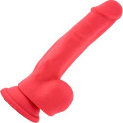 Ruse Shimmy Realistic Silicone Dildo with Balls, 7.5 Inch, Cerise Red