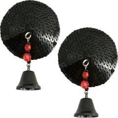 Bijoux de Nip Sequin Pasties with Beads and Bells, Black/Red