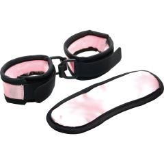 Sex Kitten Satin Cuffs and Mask Set, One Size, Pink/Black