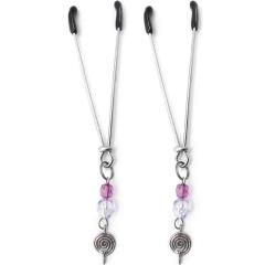 Sex Kitten Tweezer Clamps with Beads and Swirl Charms, 3 Inch, Purple