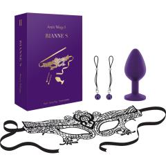 Anas Trilogy Set 2 with Nipple Jewelry, Jeweled Butt Plug and Mask, Purple
