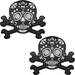 Day of the Dead Skull Pleather Pastie Set, One Size, Black
