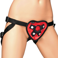 Red Heart Adjustable Crotchless Strap on Harness by Lux Fetish, One Size, Red
