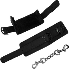 Strapped Plush Leather Cuffs, Black