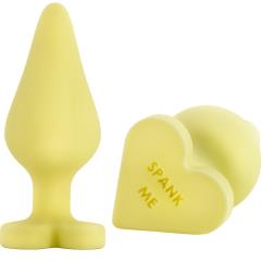 Blush Play with Me Naughty Candy Heart SPANK ME Silicone Butt Plug, 3.5 Inch, Yellow