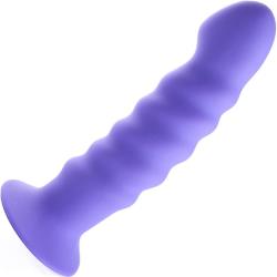 Maia Kendall Ribbed Silicone Dildo with Suction Base, 8 Inch, Neon Purple