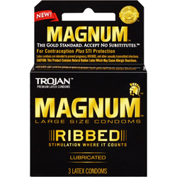 Trojan Magnum Ribbed Large Size Lubricated Condoms, 3 Pack
