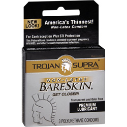 Trojan Supra BareSkin Polyurethane Lubricated Condoms, 3 Pack
