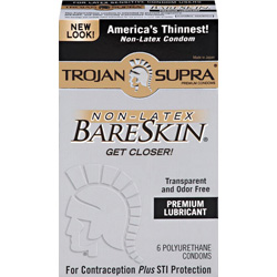 Trojan Supra BareSkin Polyurethane Lubricated Condoms, 6 Pack
