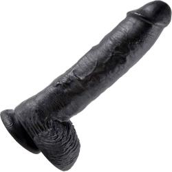King Cock Thick Realistic Dong with Balls and Suction Cup, 10 Inch, Black