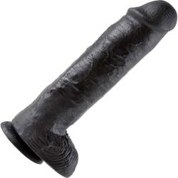 King Cock Thick Dong with Balls and Suction Mount Base, 11 Inch, Black