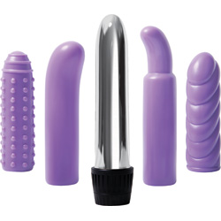 Multi Sleeve Vibrator Kit with Silver Vibe and Textures Sleeves, 5.5 Inch, Purple