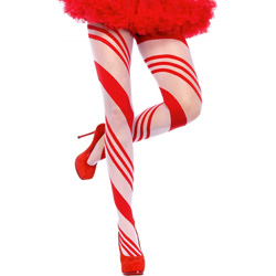 Leg Avenue Christmas Candy Striped Pantyhose, One Size, Red and White