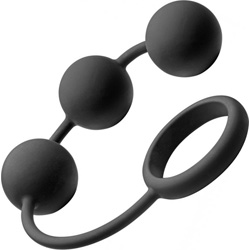 Tom of Finland Silicone Cock Ring with 3 Weighted Anal Balls, Black
