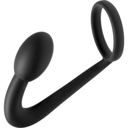Masters Prostatic Play Explorer Silicone Cock Ring and Prostate Plug, 4.5 Inch, Black