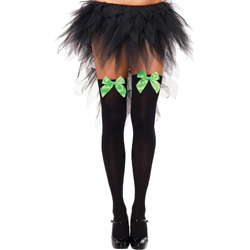 Leg Avenue Opaque Thigh High Stockings with Satin Bows, One Size, Black/Green