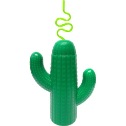 Green Cactus Drinking Cup with Straw, 12 fl.oz (354 mL)