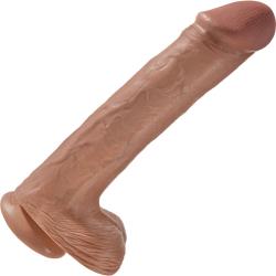 King Cock Giant Dong with Balls and Suction Cup, 13 Inch, Tan