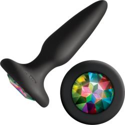Glams Sparkle Gem Silicone Butt Plug, 3.3 Inch, Black/Rainbow
