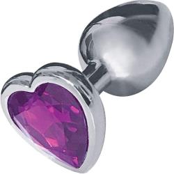Icon Brands Silver Starter Bejeweled Steel Butt Plug, 2.8 Inch, Violet Heart