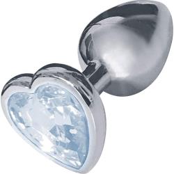 Icon Brands Silver Starter Bejeweled Steel Butt Plug, 2.8 Inch, Diamond Heart