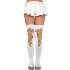 Lurex Angel Wing Over The Knee Socks, One Size, White/Gold