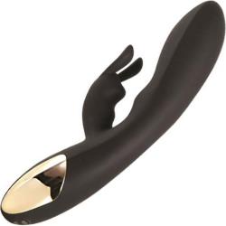 Adam and Eve Midnight Rabbit Rechargeable Silicone Vibrator, 9.5 Inch, Black