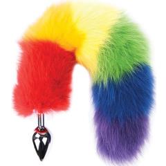 Rainbow Foxy Tail Fur Tail with Stainless Steel Butt Plug