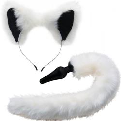 Tailz White Fox Tail Anal Plug and Ears Set, 4.5 Inch, Whtie
