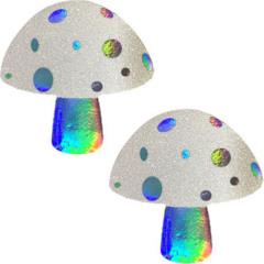 Nipztix Trippy White Glitter Mushroom Nipple Covers, Multi Color