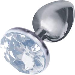 Icon Brands Silver Starter Bejeweled Steel Butt Plug, 2.8 Inch, Diamond Stone