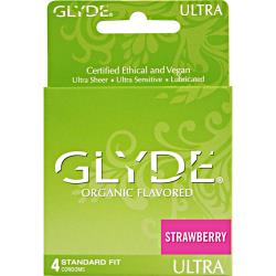 Glyde Standard Fit Lubricated Condoms Pack of 4, Organic Strawberry