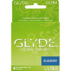 Glyde Standard Fit Lubricated Condoms Pack of 4, Organic Blueberry