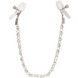 Nipple Play Clamps with Crystal Chain, 12 Inch, Diamond/White