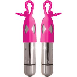 Seduce Me Nipple Teasers with Waterproof Bullets, 4.25 Inch, Pink/Silver