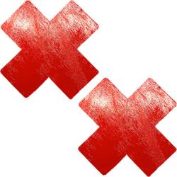 Nipztix Red Cross X Factor Wet Vinyl Pasties, Red