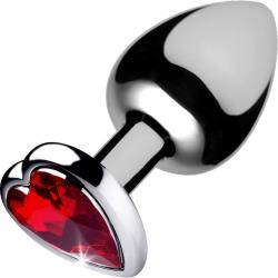 Booty Sparks Red Heart Anal Plug, 2.75 Inch, Silver/Red