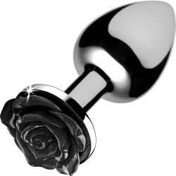 Booty Sparks Black Rose Anal Plug, 3.5 Inch, Silver/Black