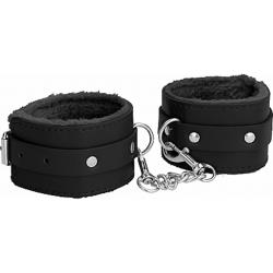 Ouch! Premium Plush Leather Ankle Cuffs, One Size, Black