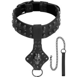 Ouch! Skulls and Bones Deluxe Studded Collar with Leash, One Size, Black