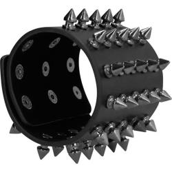 Ouch! Skulls and Bones Extreme Leather Bracelet with Spikes, One Size, Black