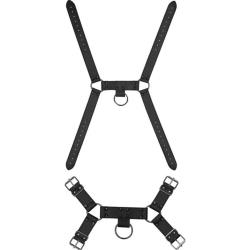 Ouch! Skulls and Bones Upper Chest Harness with Spikes, One Size, Black