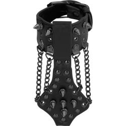 Ouch! Skulls and Bones Spiked Leather Bracelet with Chains, One Size, Black
