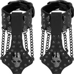 Ouch! Skulls and Bones Bonded Leather Handcuffs with Chains, One Size, Black